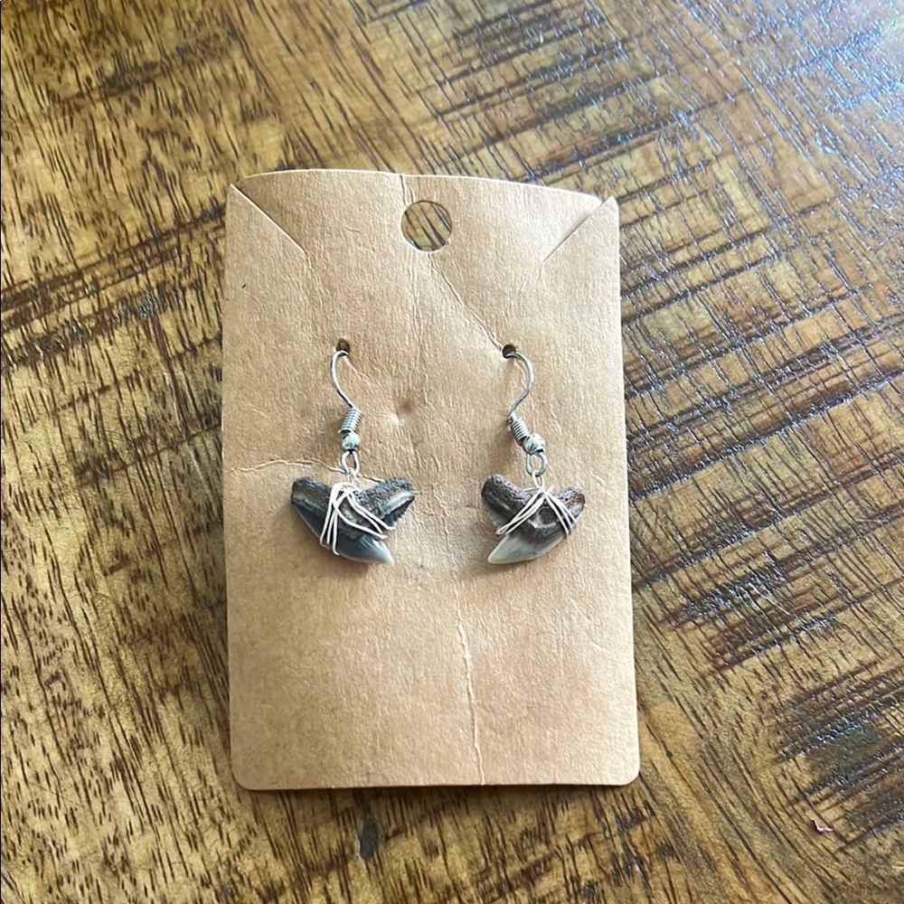 Silver Wire-Wrapped Shark tooth Earrings